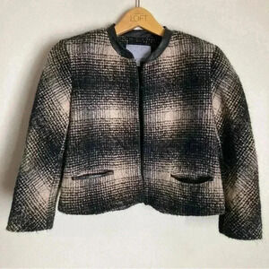 Vintage Classiques Entier Plaid Crop Jacket Wool Blend with Faux Leather, Small